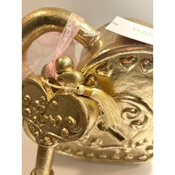 Gold Heart and Key Locket Decor w/ Cute Pink Bow Girls Women Room New Key Broken - Picture 4 of 13